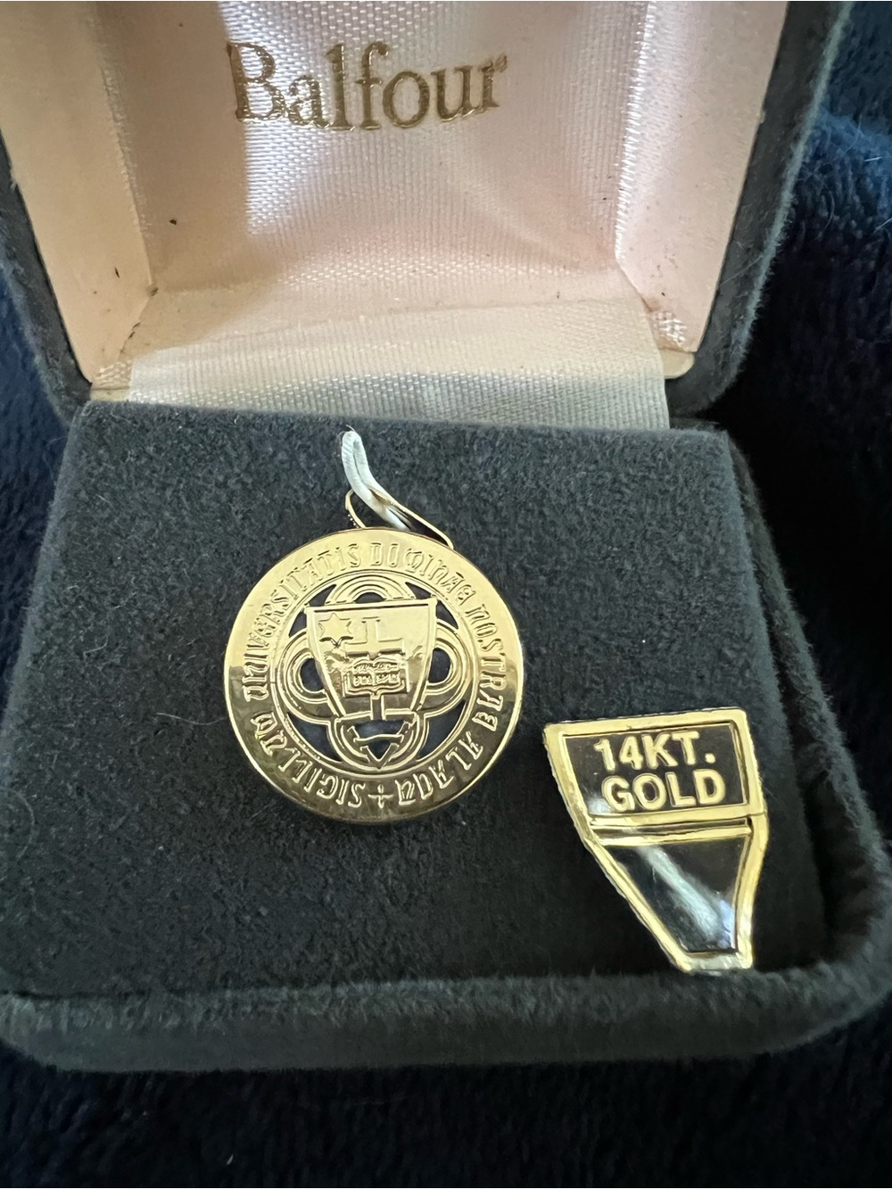14kt yellow gold Balfour Notre Dame Logo Pendant